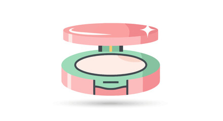 A cute cartoon illustration of an open pink and mint green makeup powder compact.
