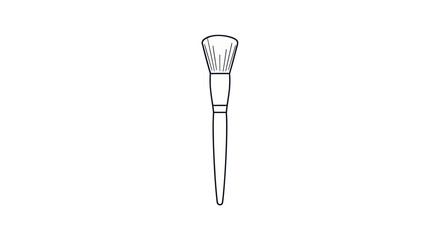 Simple black and white line art illustration of a fluffy cosmetic makeup brush.