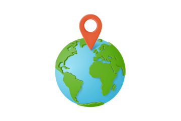 3D render of a globe with a location pin isolated on transparent background, PNG
