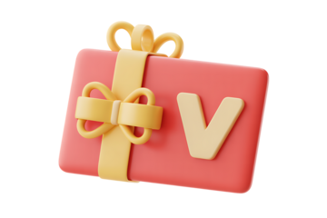 3D render of a red gift card with a yellow bow and ribbon isolated on transparent background, PNG
