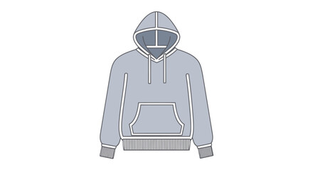 A simple vector illustration of a grey pullover hoodie with a front kangaroo pocket and drawstrings.