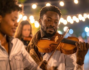 Fototapeta premium Violinist Performing at Night