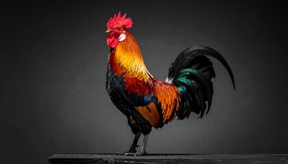 Rooster portrait against dark background