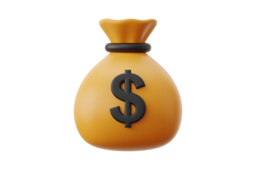 Orange money bag with a black dollar sign on a grey background, isolated on transparent background, png

