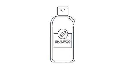 Shampoo Bottle Outline with Leaf Logo Minimalist Design.