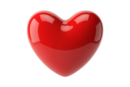 Red heart shape with a glossy finish on a grey background, isolated on transparent background, png

