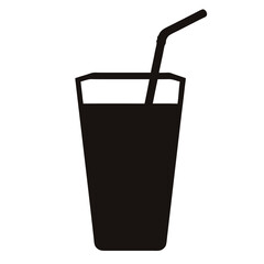 Simple black silhouette of a filled glass with a drinking straw
