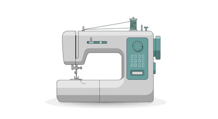 Modern White and Teal Sewing Machine Illustration.