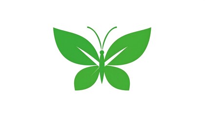 Obraz premium A vibrant, green butterfly silhouette, designed with leaf-shaped wings, rests against a pure white background.