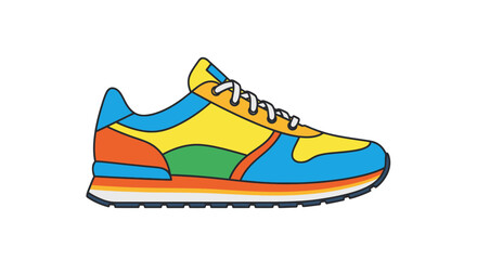 Colorful Cartoon Running Shoe with Laces and Sole.