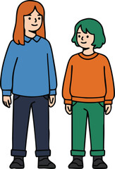 Obraz premium Two children standing together wearing colorful sweaters and casual pants vector illustration 