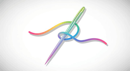 Rainbow Thread on Needle Sewing Craft Icon.