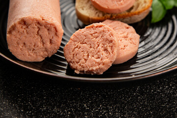 Sausage spread sandwich pork spread natural product tasty snack fresh delicious gourmet food background on the table rustic top view copy space