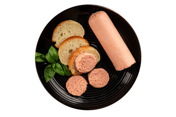 Sausage spread sandwich pork spread natural product tasty snack fresh delicious gourmet food background on the table rustic top view copy space