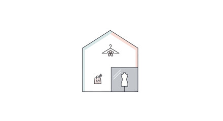 Minimalist Line Art House Icon with Home Fashion Business Elements.