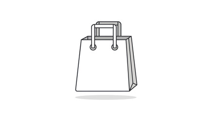 Simple Line Art Illustration of a Paper Shopping Bag with Handles.