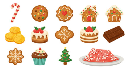 Festive treats candy cane cookies cakes coins  chocolate bar