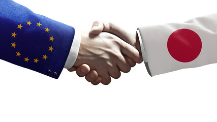 Handshake between European Union and Japan symbolizing diplomacy, cooperation, trade, and international relations.