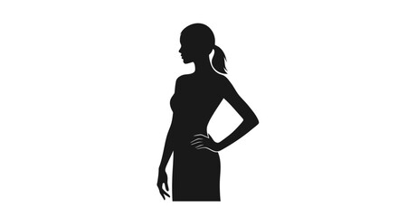 Silhouette of a Woman with Ponytail in Dress Side View.