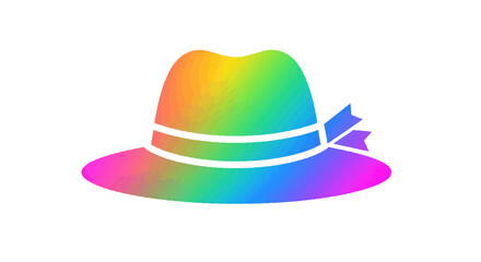 Vibrant Rainbow Fedora Hat with White Band and Bow.