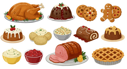 Holiday feast with turkey ham and assorted treats