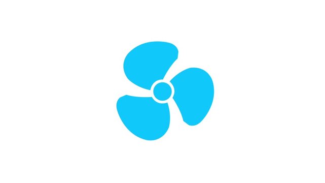 Animation of icon of a fan moving the helices, on a whit background.