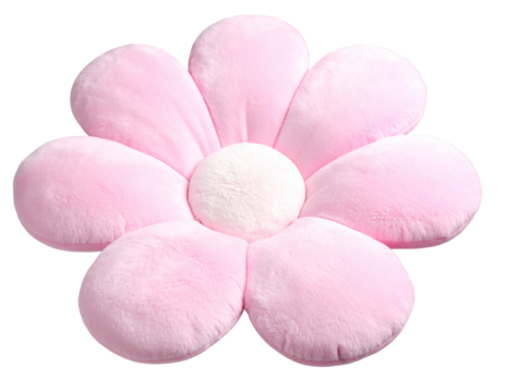 Pink Daisy Plush Cushion, Front View, isolated on transparent background.
