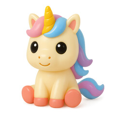 Adorable Cartoon Unicorn Figurine with Pastel Mane and Golden Horn.
