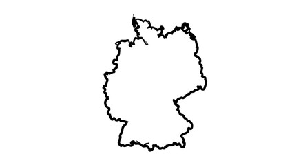 Black and white country outline of Germany features a simple, graphic shape. Country outline shows Germany's borders and geographical form with minimalism.