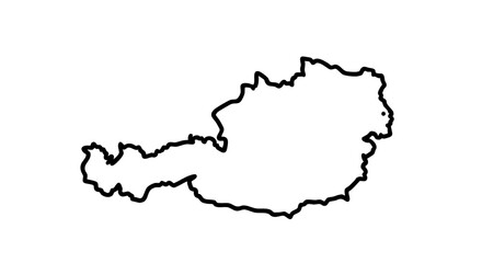 Obraz premium Outline of Austria against white background, simple geographic design showing nation's shape and borders. Austria map drawing is minimal in style and clearly shows country borders.