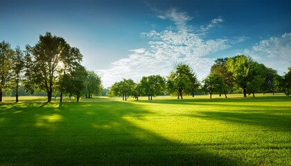 Fototapeta premium Trees And Lawn On A Bright Summer Day