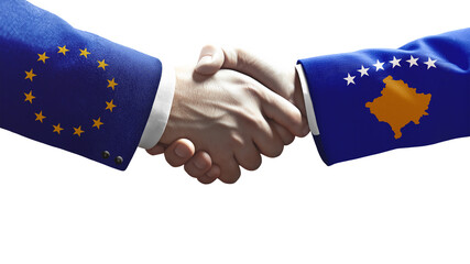 Handshake between European Union and Kosovo symbolizing diplomacy, cooperation, partnership, and international relations.