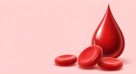 Obraz premium 3D Blood Cells and Drop. Science and Medical Health Care Concept.