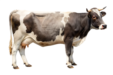 Dairy cow standing profile view isolated on white background