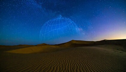 Starry desert night with a globe overlay