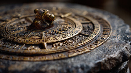 Obraz premium A close-up of an ancient sundial symbolizing time and reflection
