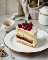 A delightful layered cake with fresh berries and creamy frosting