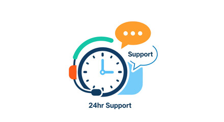 24-Hour Customer Support Clock Icon.