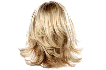 Naklejka premium A blonde layered hairstyle with a dark root showing on a black background in a studio shot