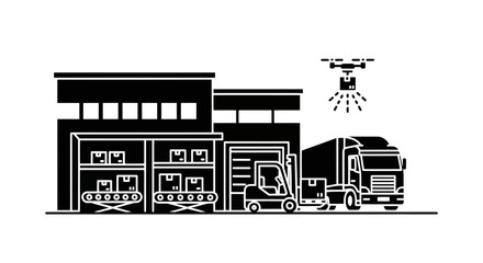 Modern Warehouse Logistics with Drone Delivery System.