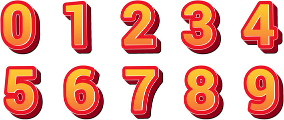 set of number with 3d text effect and shadow for typography