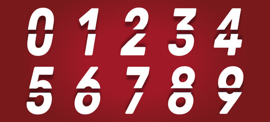 set of number with 3d text effect and shadow for typography