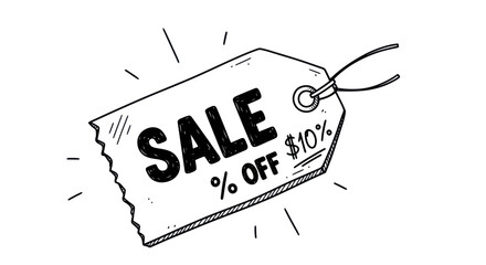 Hand-drawn Sale Tag with 10 Off Discount.
