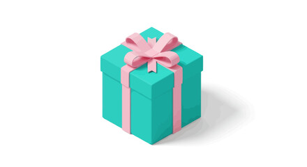 A Teal Gift Box Tied With a Pink Ribbon and Bow.
