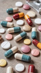 Assorted Colorful Pills and Capsules on Table
