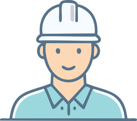 Male Worker Icon with Light Blue Hard Hat engineer