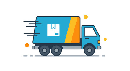 Fast Delivery Truck Icon: Blue and Orange Cargo Van in Motion.