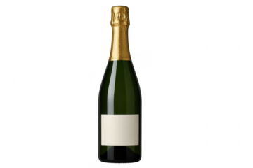 Champagne bottle with blank label on transparent background