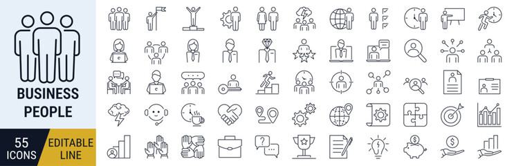 Business and office people, HR management – thin line icon set. Outline vector collection. Minimal web illustration.
