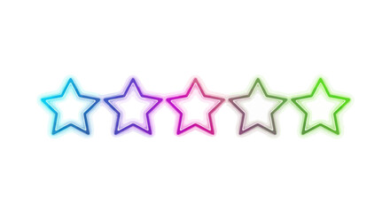 Five colorful star rating icons with vibrant gradient outlines.